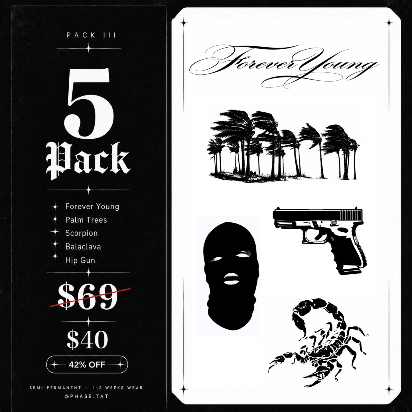 5-Pack No. 3 — Temporary Tattoo Set | Phase