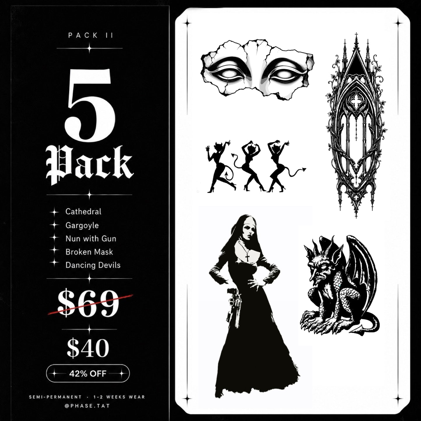 5-Pack No. 2 — Temporary Tattoo Set | Phase
