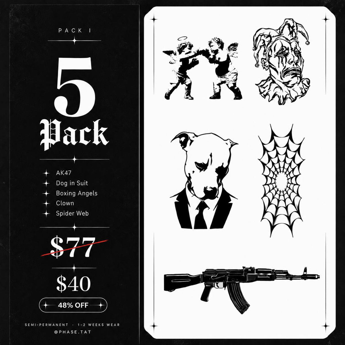 5-Pack No. 1 — Temporary Tattoo Set | Phase